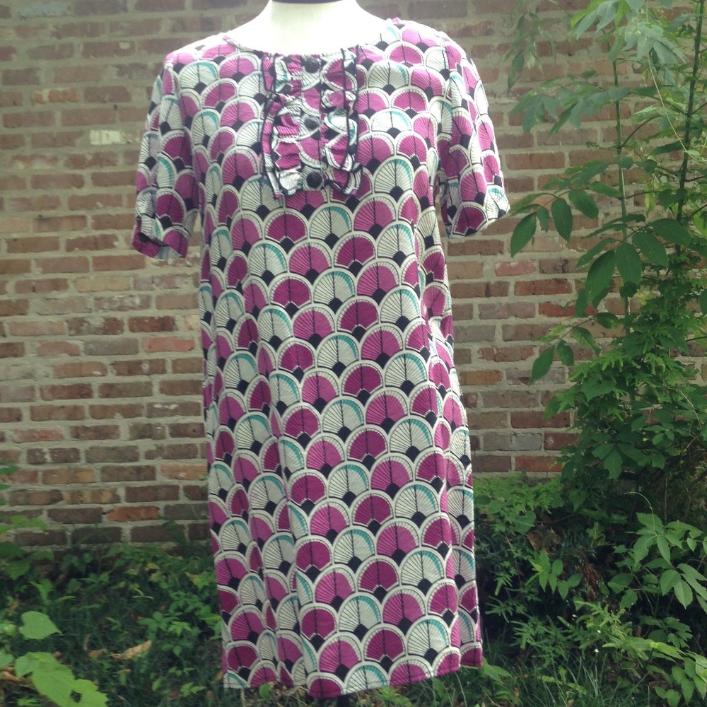 Pink & White Scallop Print Mini Shift Dress